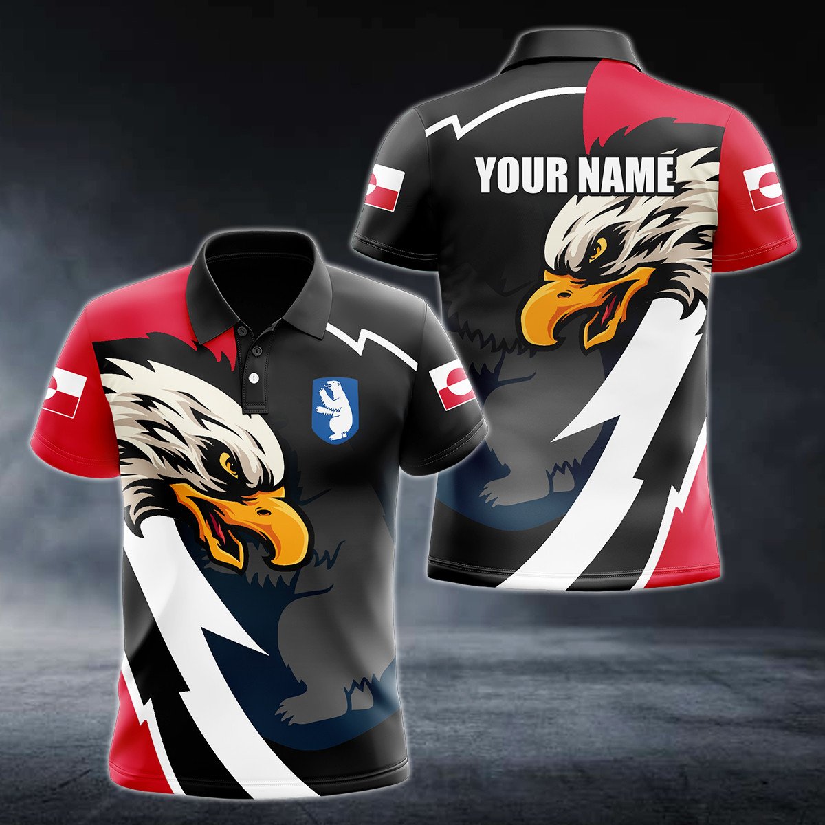 Personalised Greenland Eagle Lightning 3D Polo Shirt - AL01