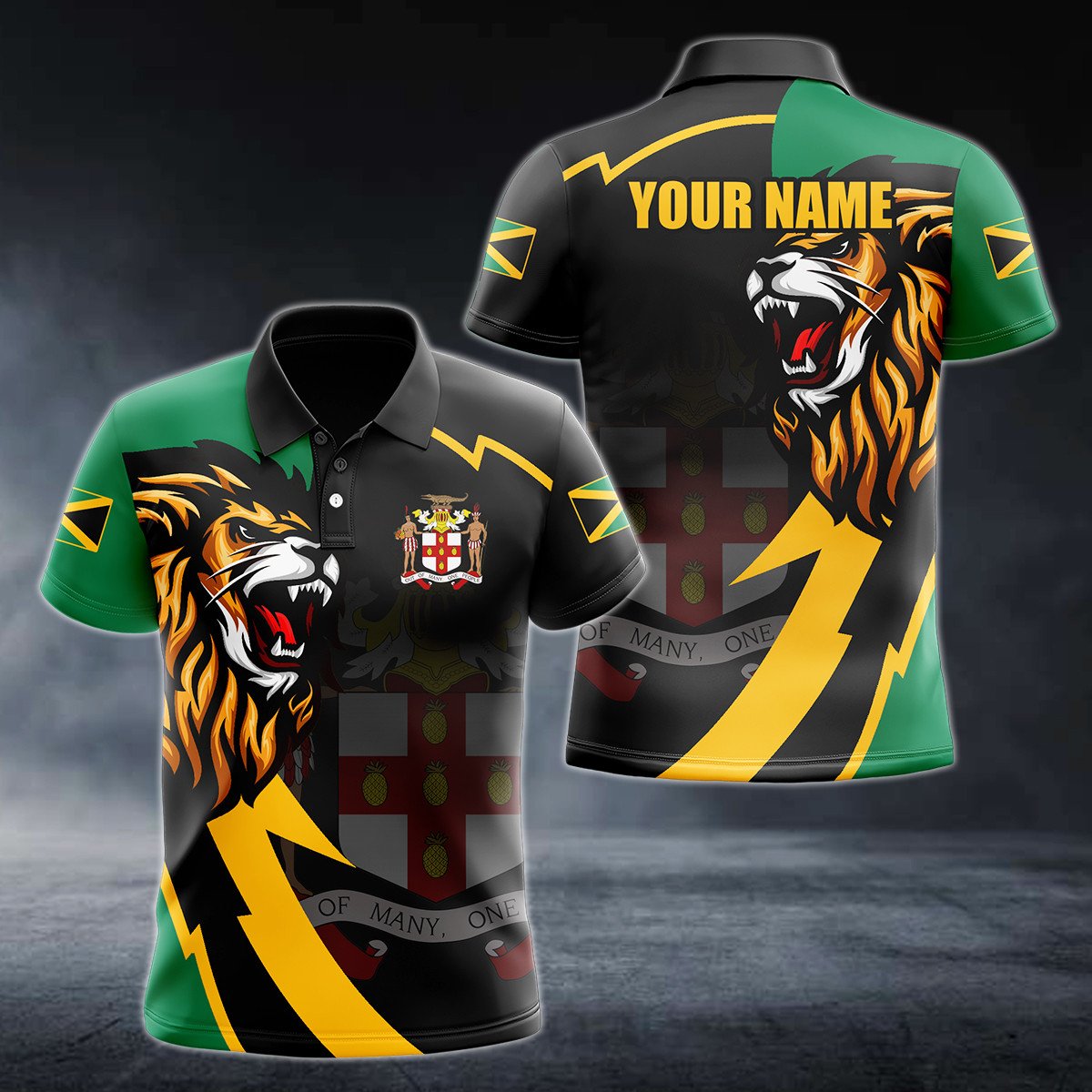 Personalised Jamaica Lion Lightning 3D Polo Shirt - AL01