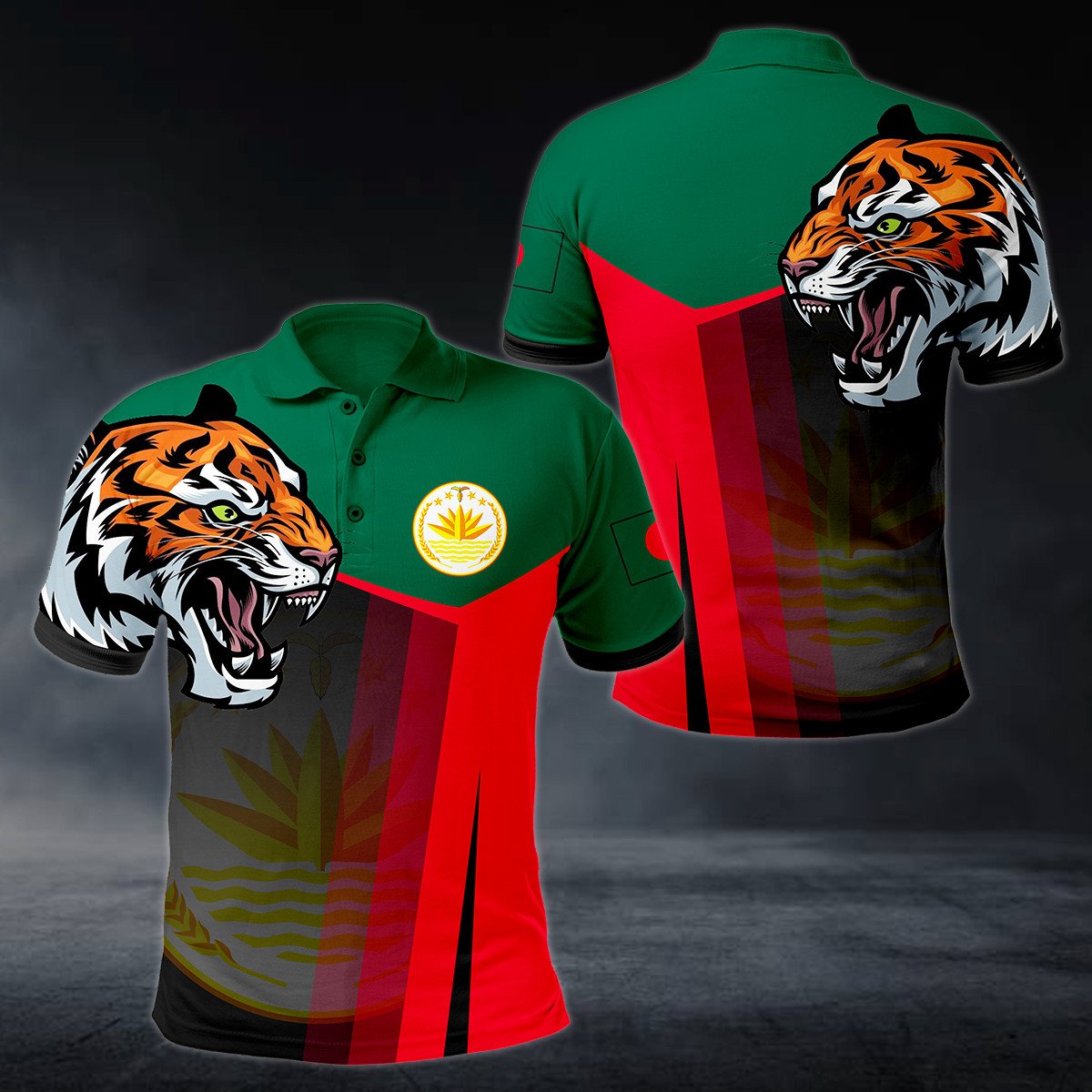 Bangladesh Big Coat Of Arms Tiger Head Polo Shirt - AL01