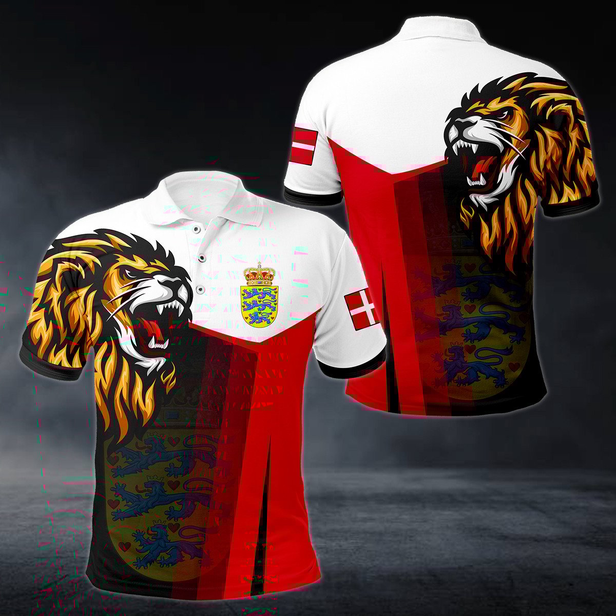 Denmark Big Coat Of Arms Lion Head Polo Shirt - AL01