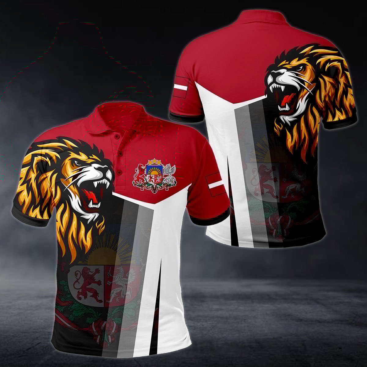 Latvia Big Coat Of Arms Lion Head Polo Shirt - AL01