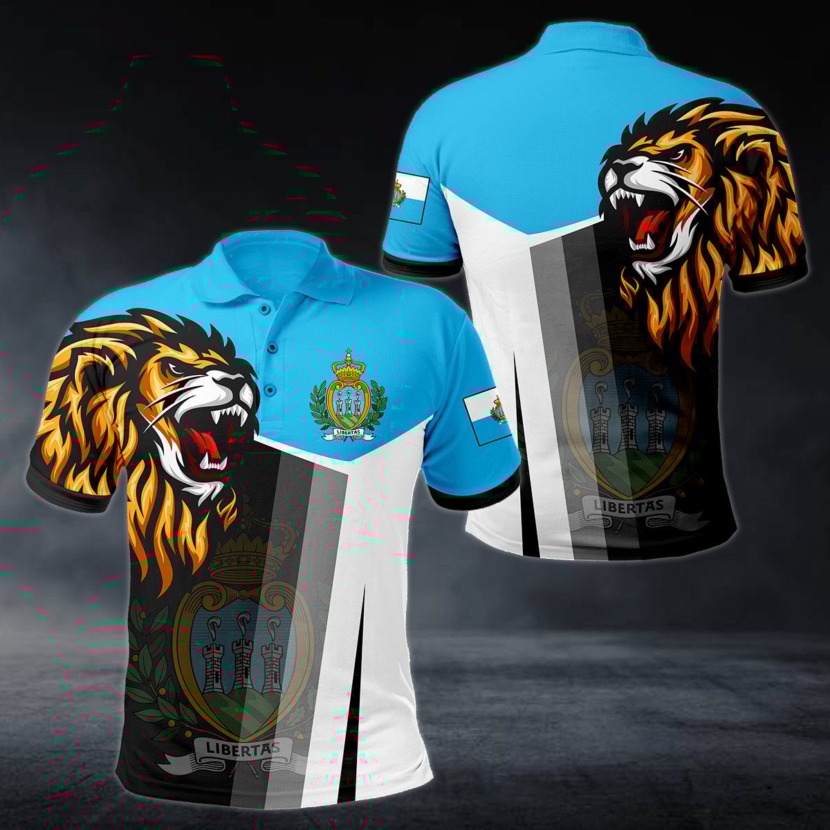 San Marino Big Coat Of Arms Lion Head Polo Shirt -AL01
