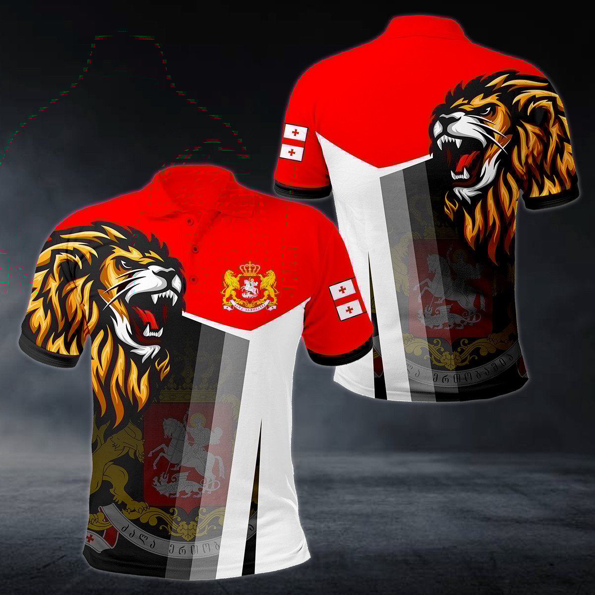 Georgia Big Coat Of Arms Lion Head Polo Shirt - AL01