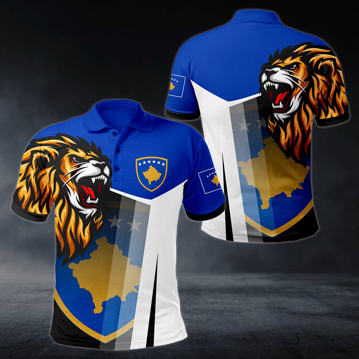 Kosovo Big Coat Of Arms Lion Head Polo Shirt - AL01