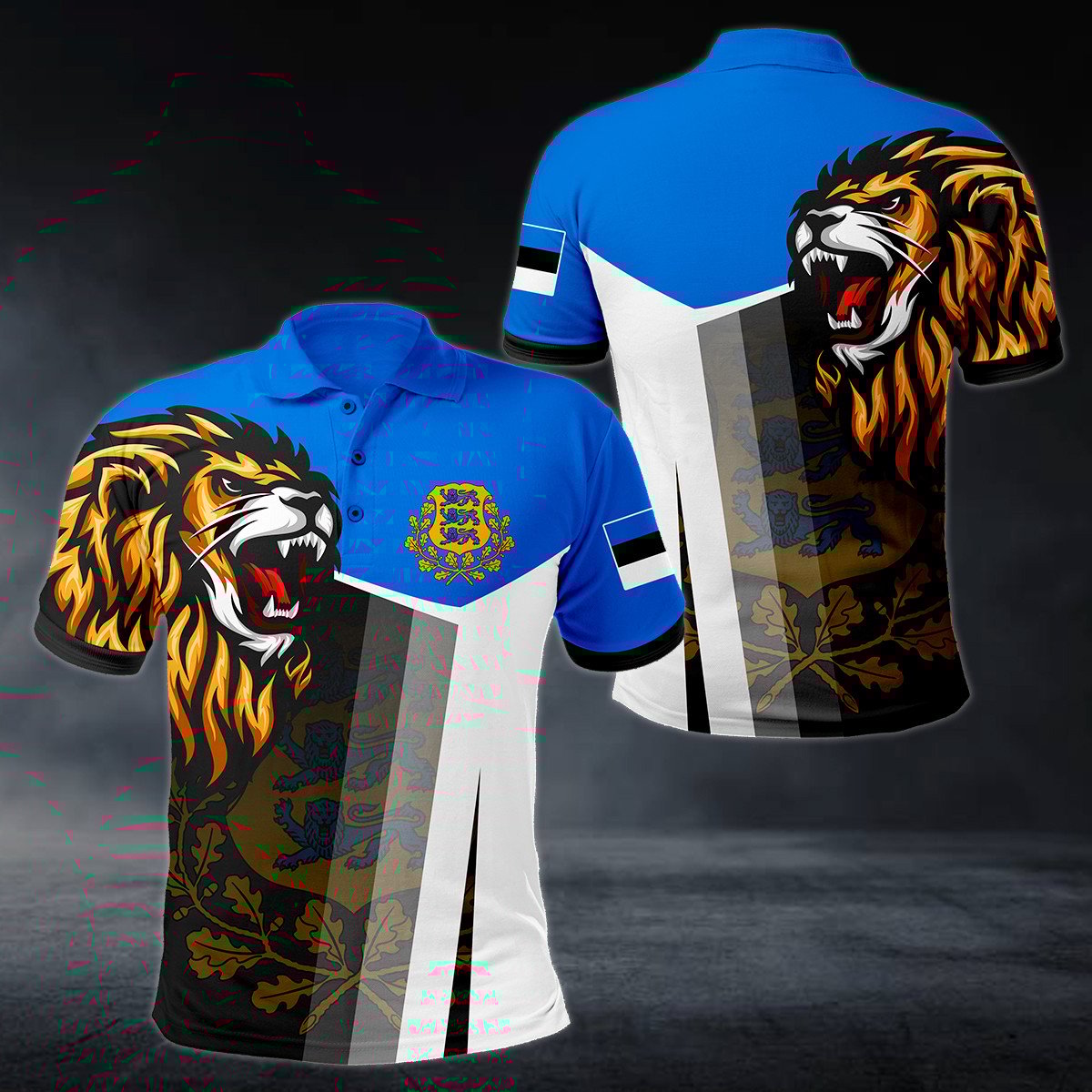 Estonia Big Coat Of Arms Lion Head Polo Shirt - AL01