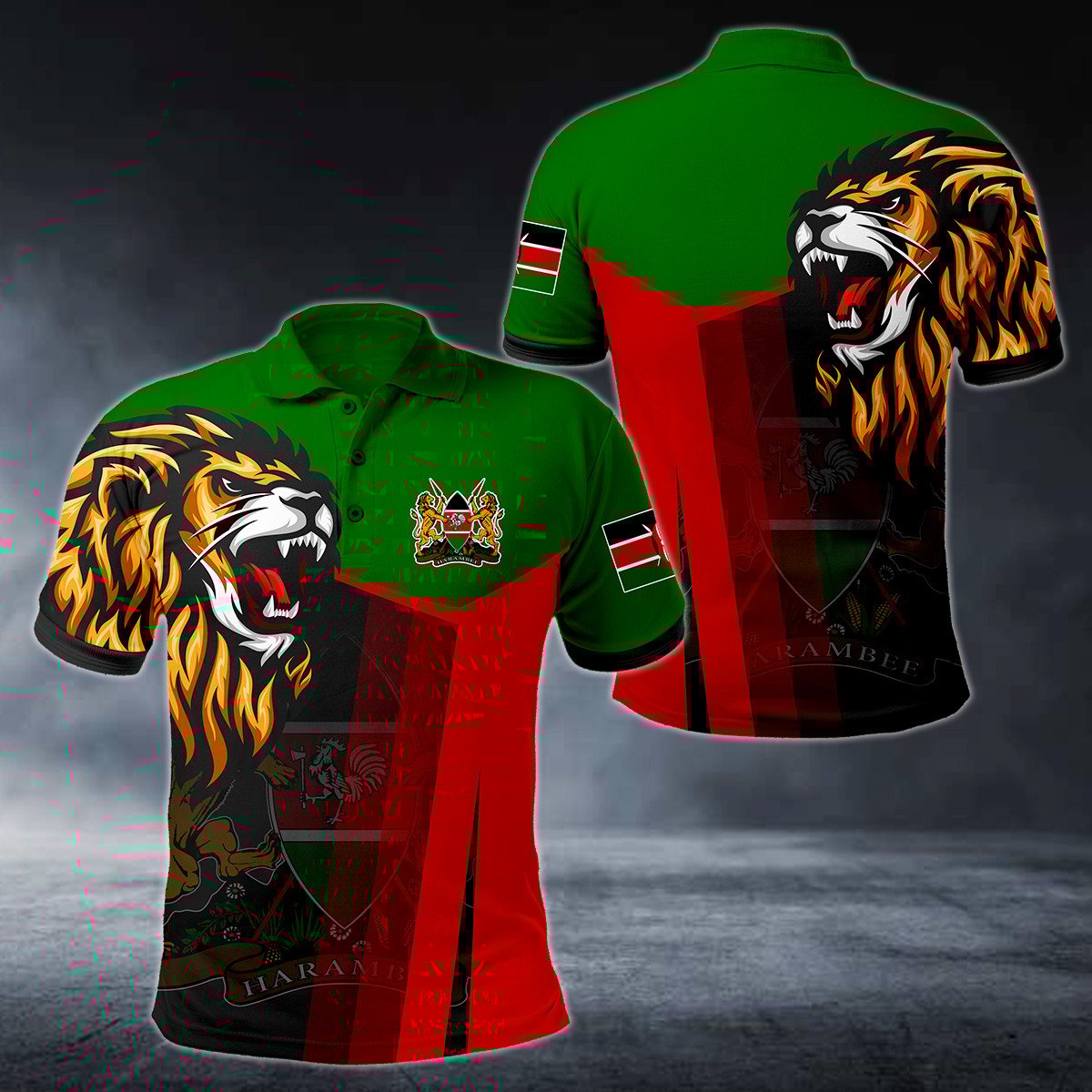 Kenya Big Coat Of Arms Lion Head Polo Shirt - AL01