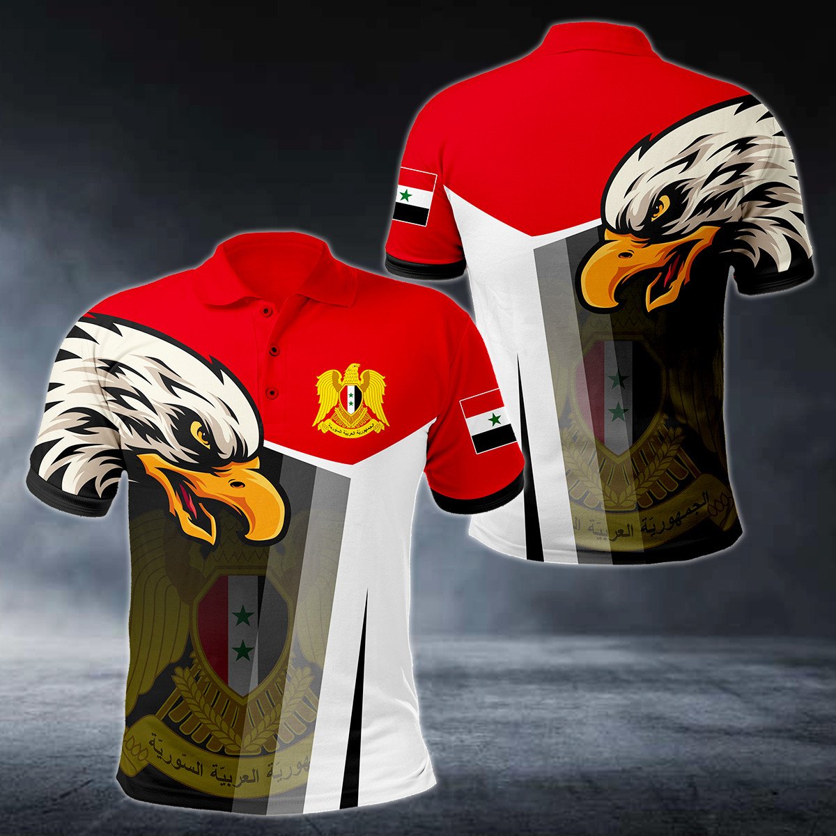 Syria Big Coat Of Arms Eagle Head Polo Shirt - AL01