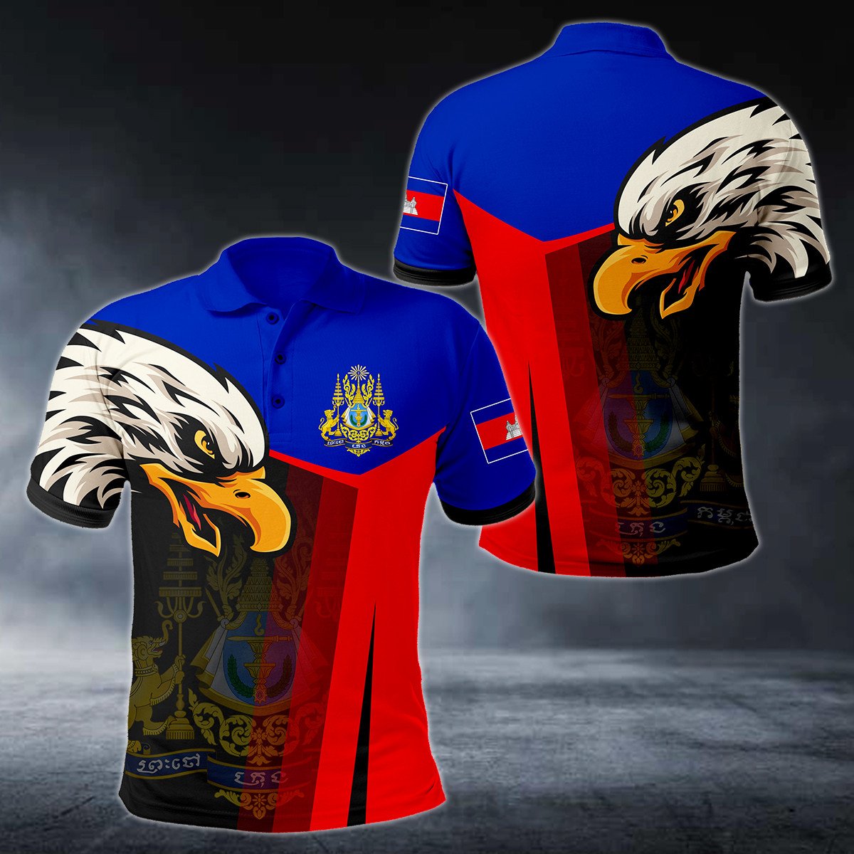 Cambodia Big Coat Of Arms Eagle Head Polo Shirt - AL01