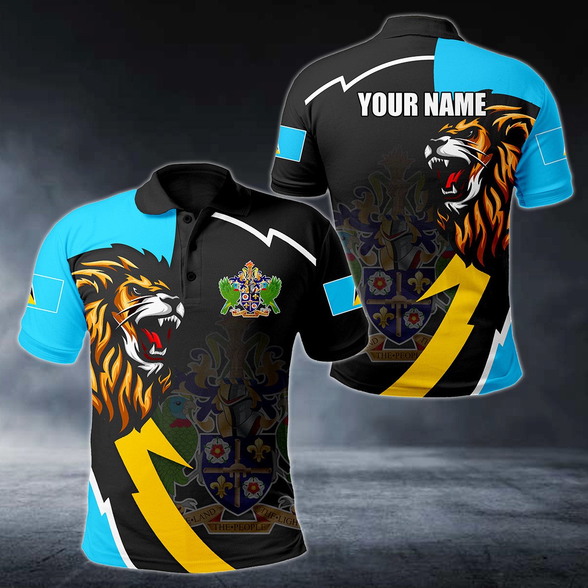 Personalised Saint Lucia Lion Lightning 3D Polo Shirt - AL01