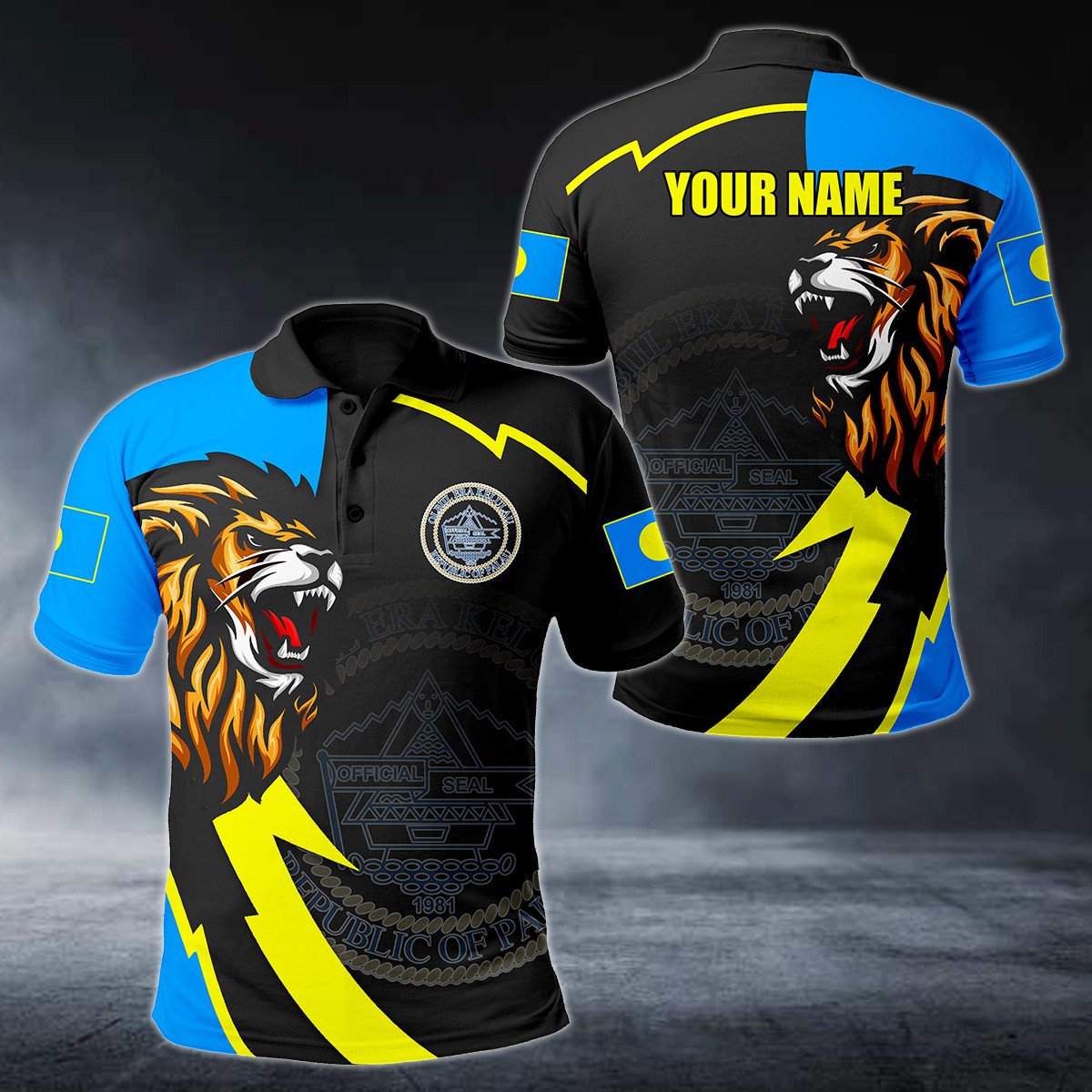 Personalised Palau Lion Lightning 3D Polo Shirt - AL01