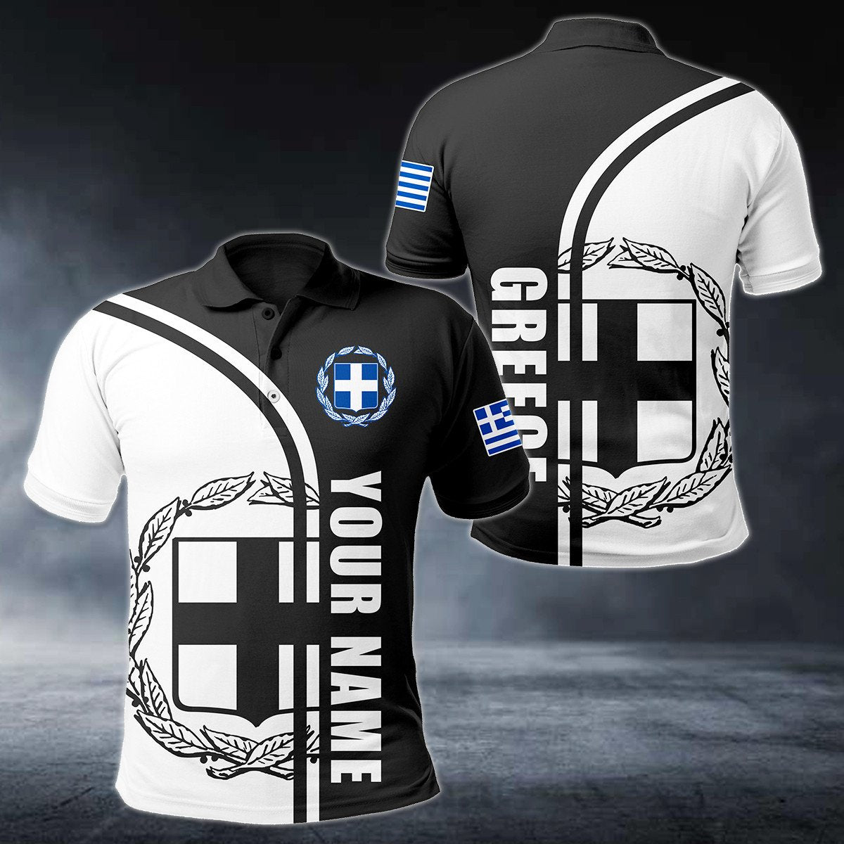 Personalised Greece Half Black Polo Shirt - AL01