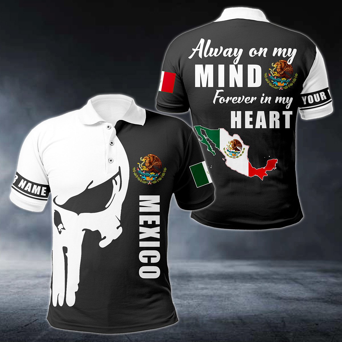 Personalised Mexico Forever In My Heart Skull Polo Shirt - AL01