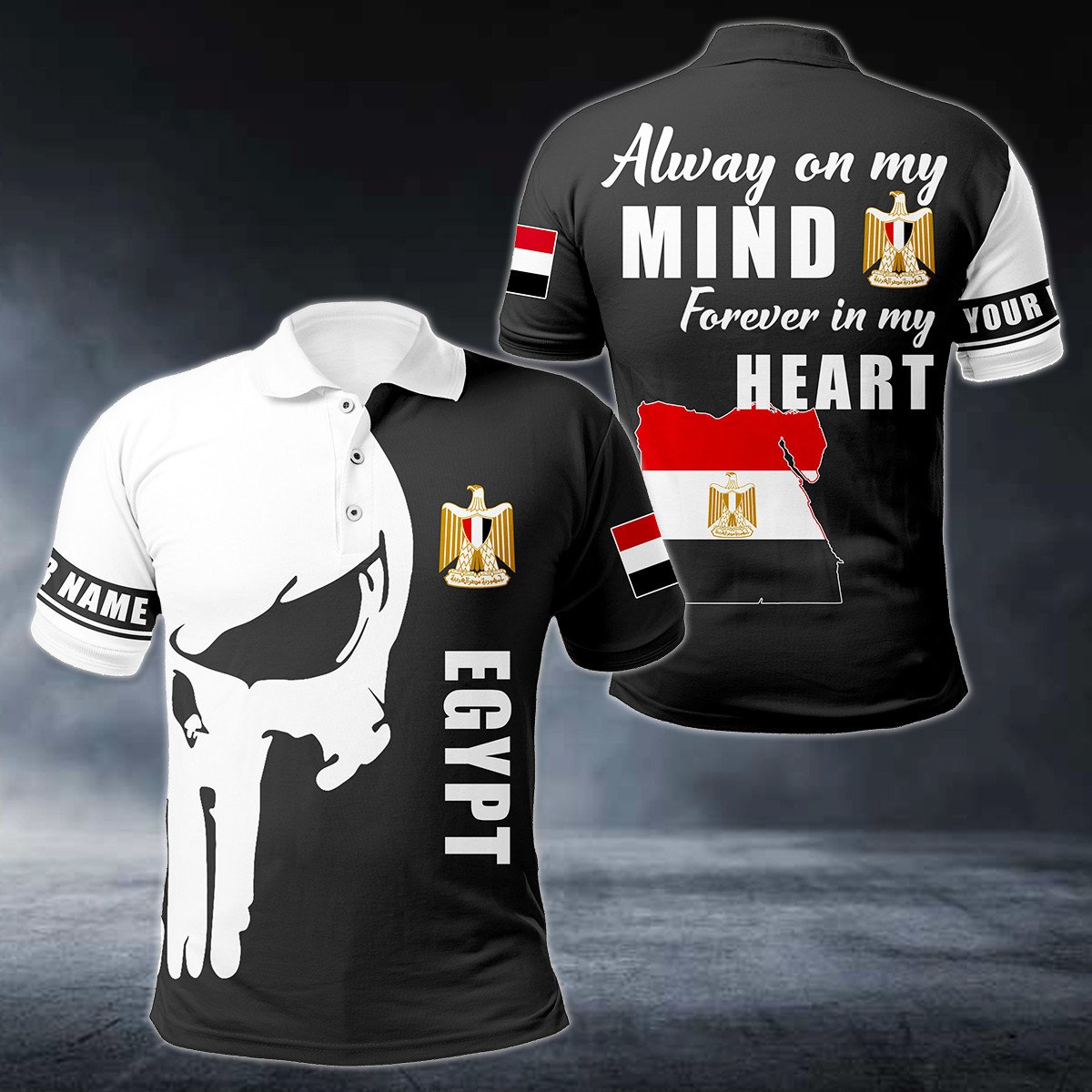 Personalised Egypt Forever In My Heart Skull Polo Shirt - AL01