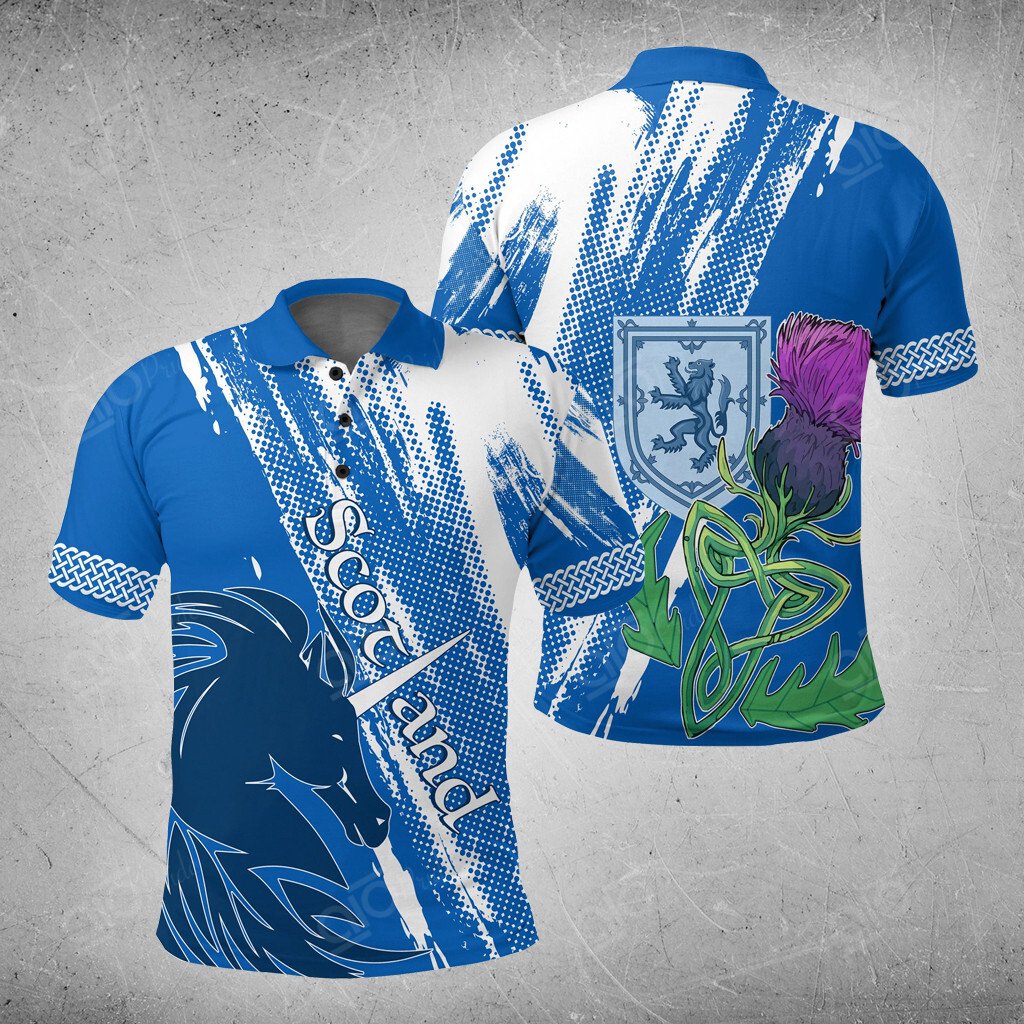 Scotland Unicorn And Thistle Grunge Style Polo Shirt - AL01