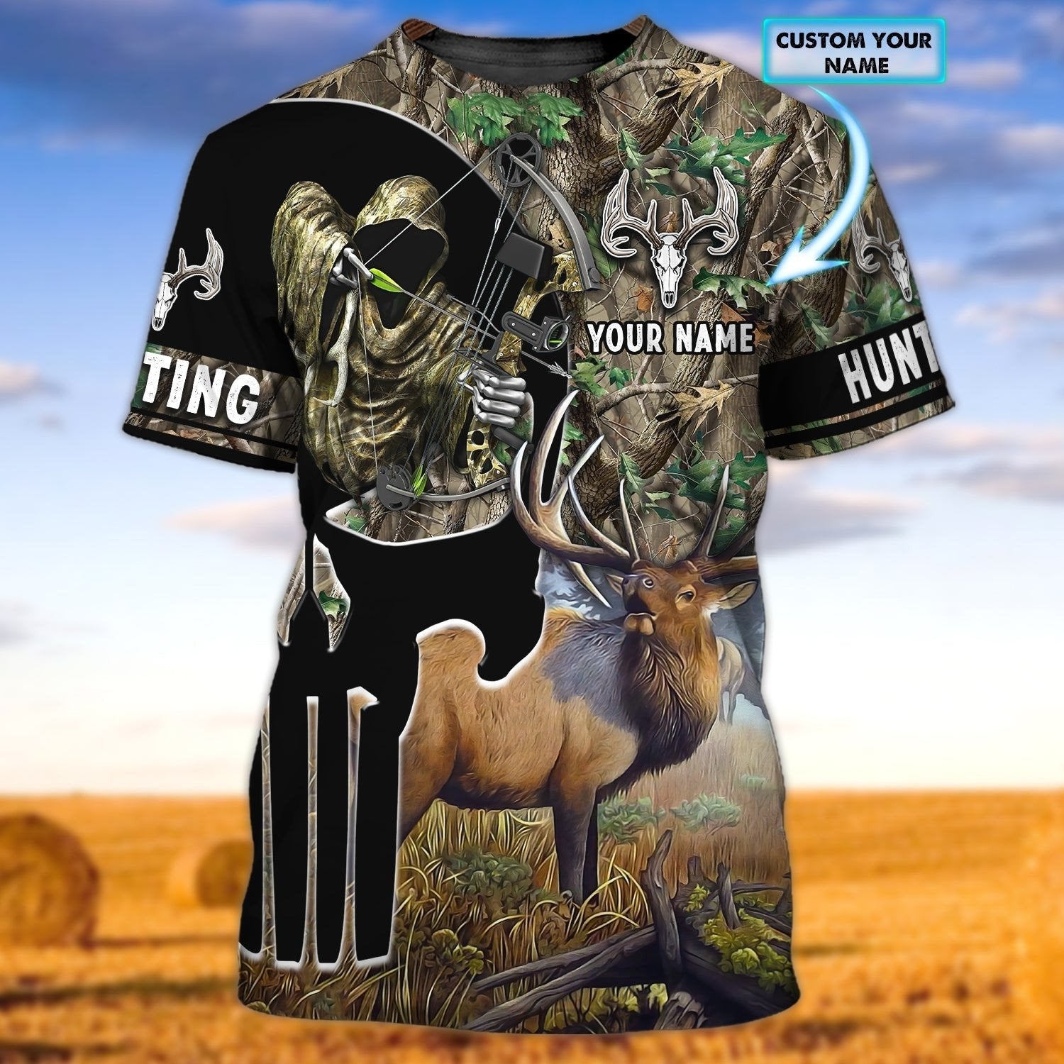 Personalised - Elk Hunting Bow T-Shirt For Men/Women