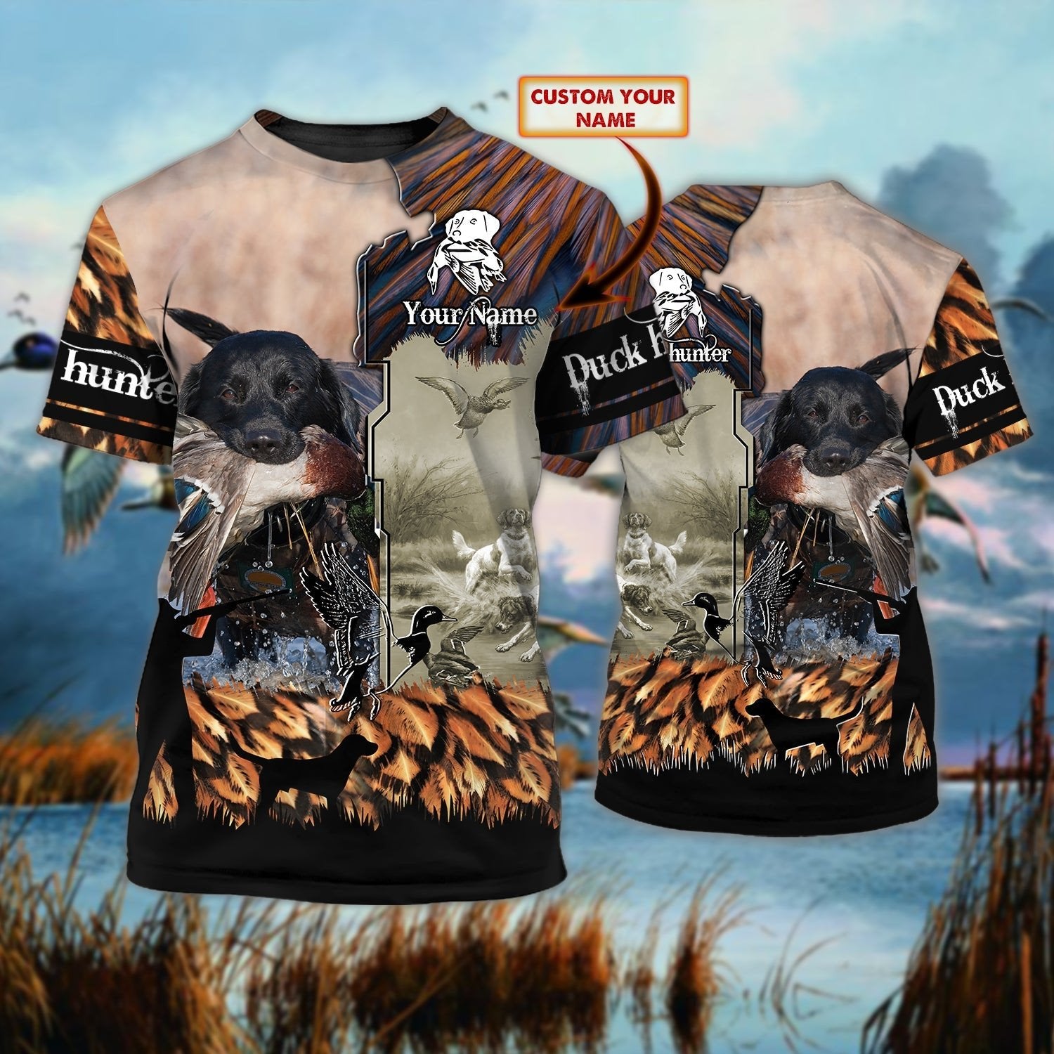 Personalised - Dog Bites Duck Hunting T-Shirt For Men/Women