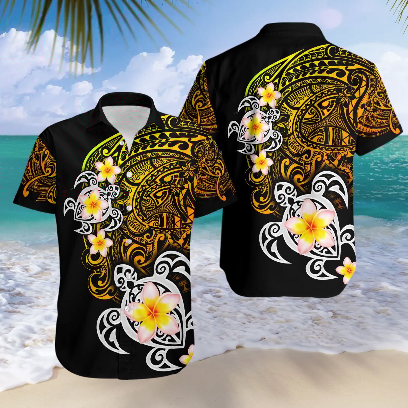 Hawaii Polynesian Golden Maori Tattoo With Turtle Hawaiian Shirt Unisex