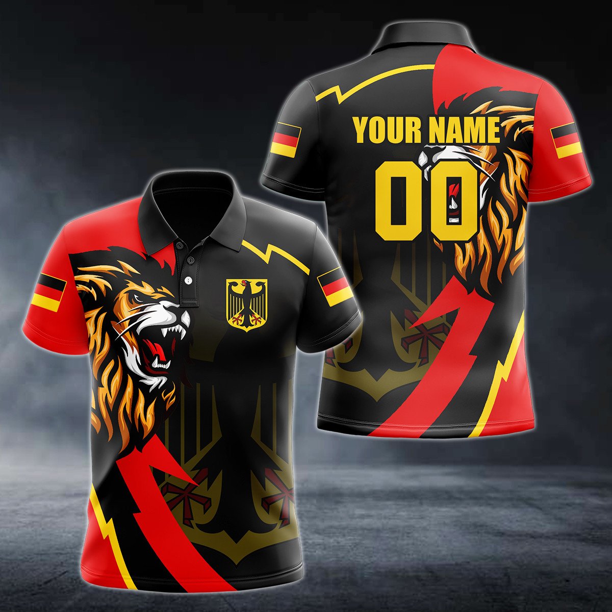 Personalised Germany Lion Lightning 3D Polo Shirt - AL01