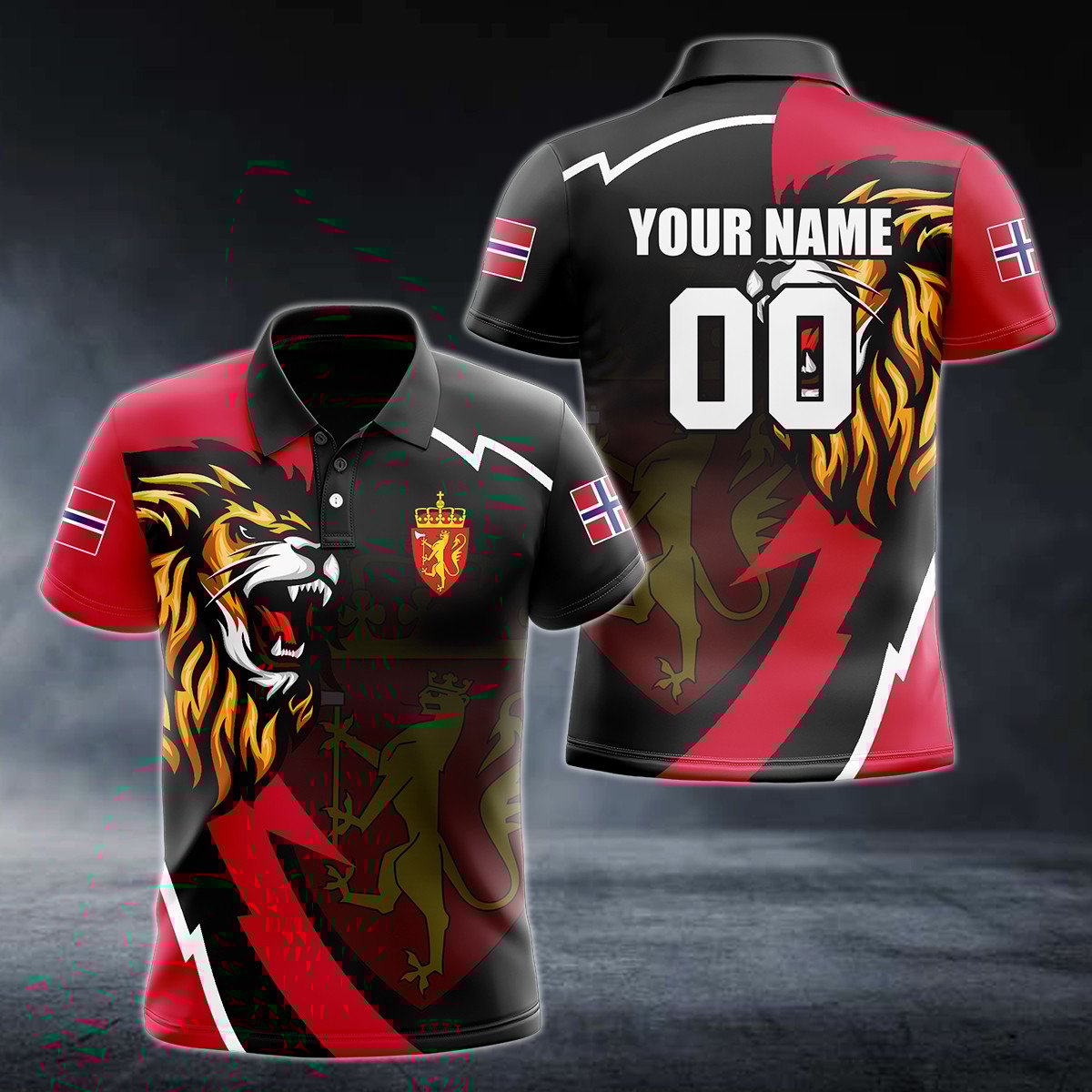 Personalised Norway Lion Lightning 3D Polo Shirt - AL01