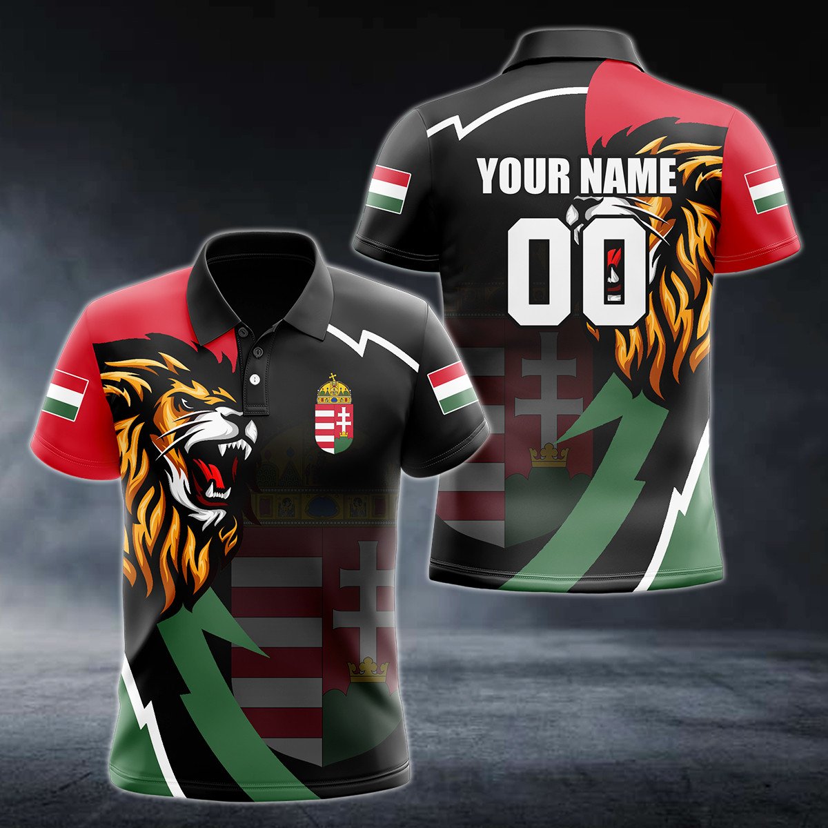 Personalised Hungary Lion Lightning 3D Polo Shirt - AL01