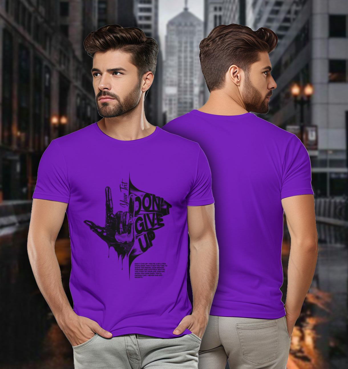Personalized Motivation Tee – Don’t Give Up Hand Sign 2D T-Shirt - TH02
