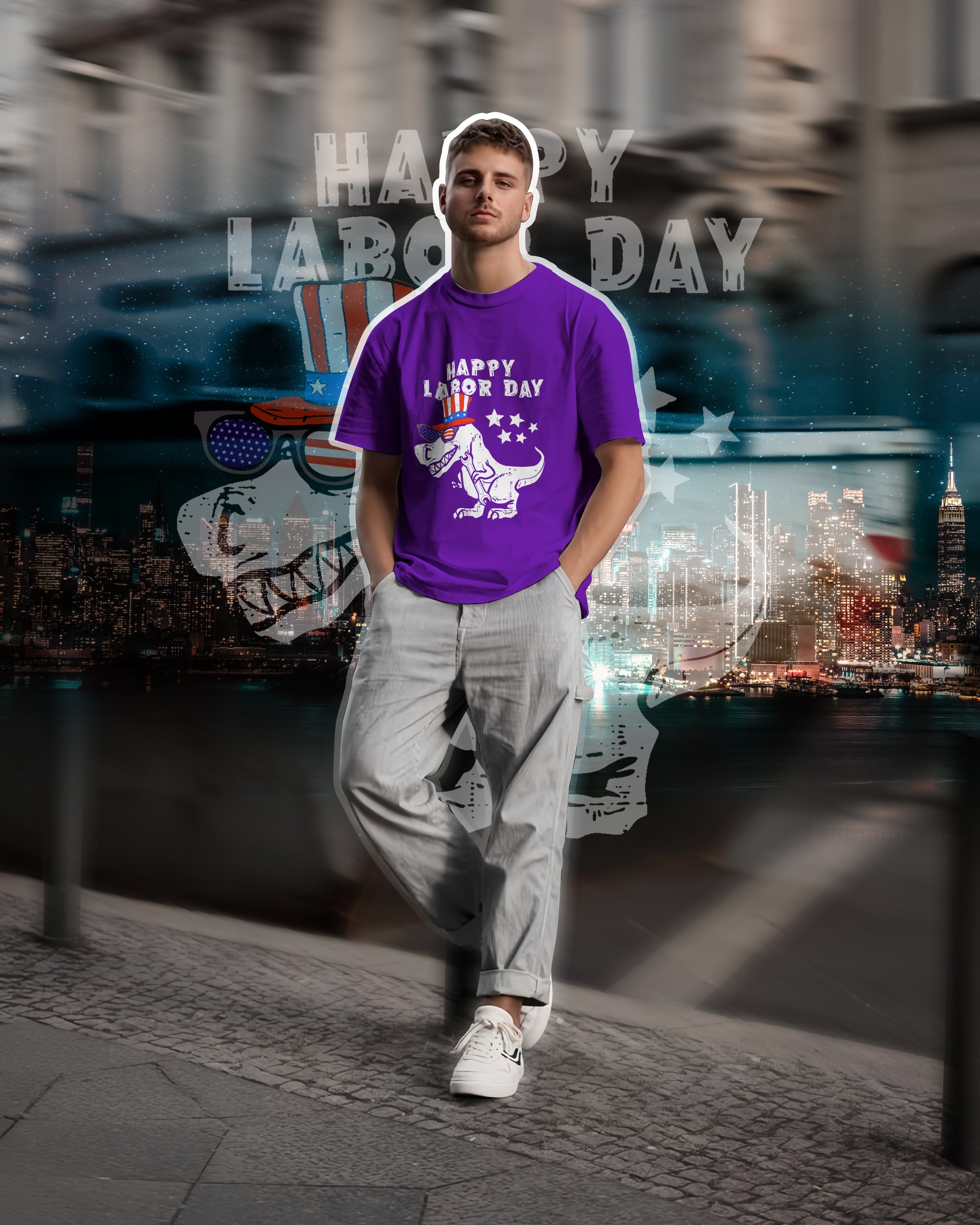 Funny Labour Day T-Rex T-Shirt – 2D Dinosaur Graphic - TH02