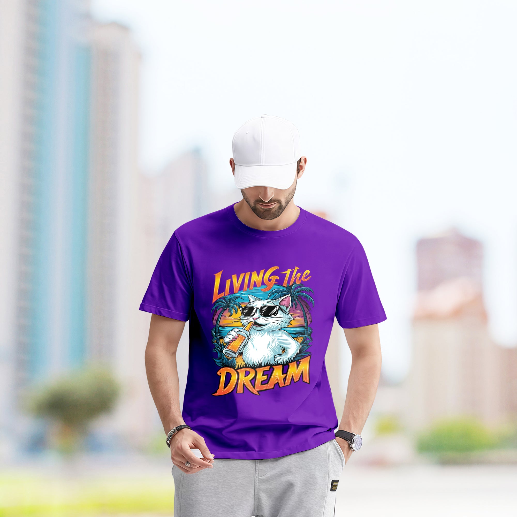 Living The Dream With Cat - 2D T-Shirt For Men/Women - TH02
