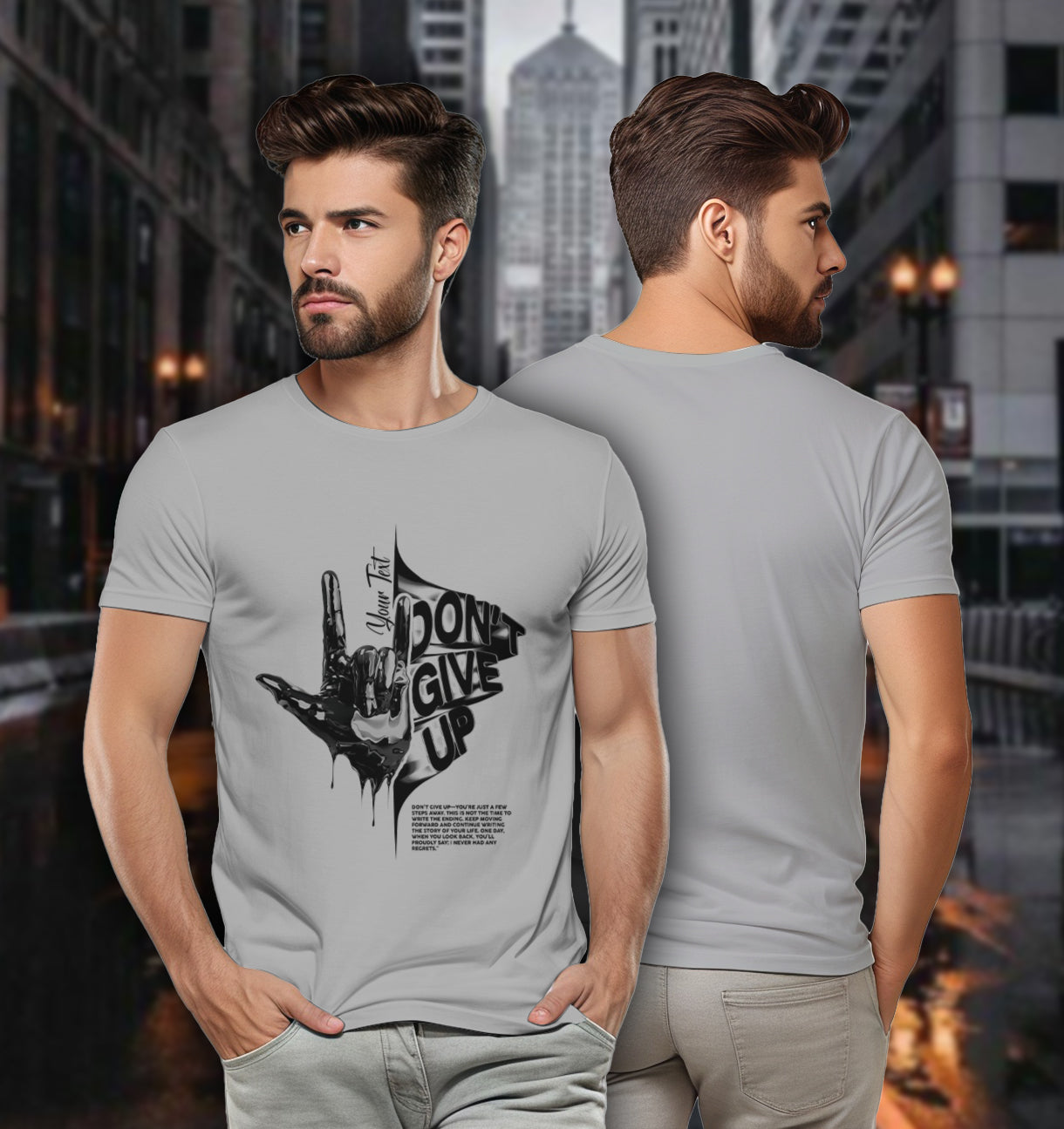 Personalized Motivation Tee – Don’t Give Up Hand Sign 2D T-Shirt - TH02