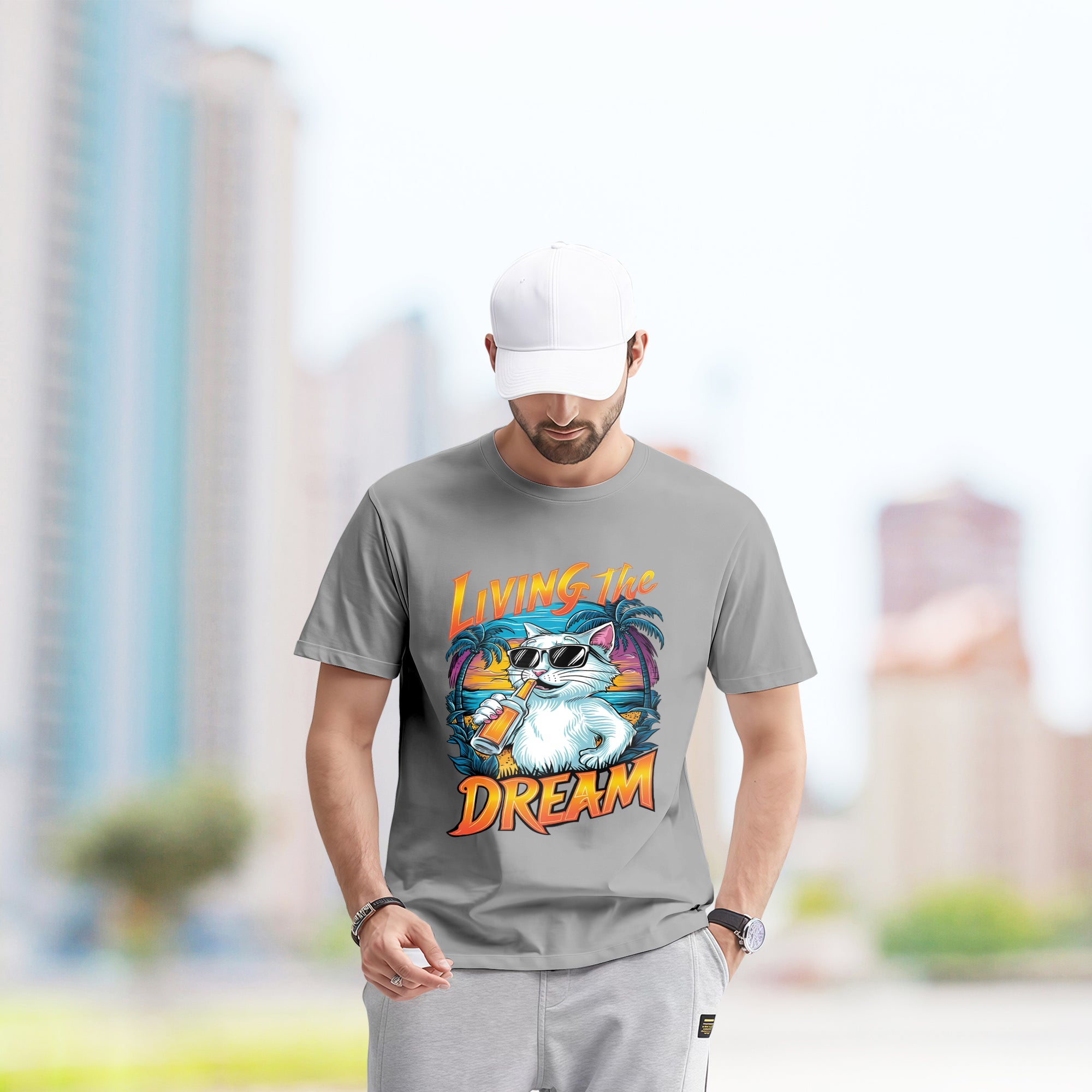 Living The Dream With Cat - 2D T-Shirt For Men/Women - TH02