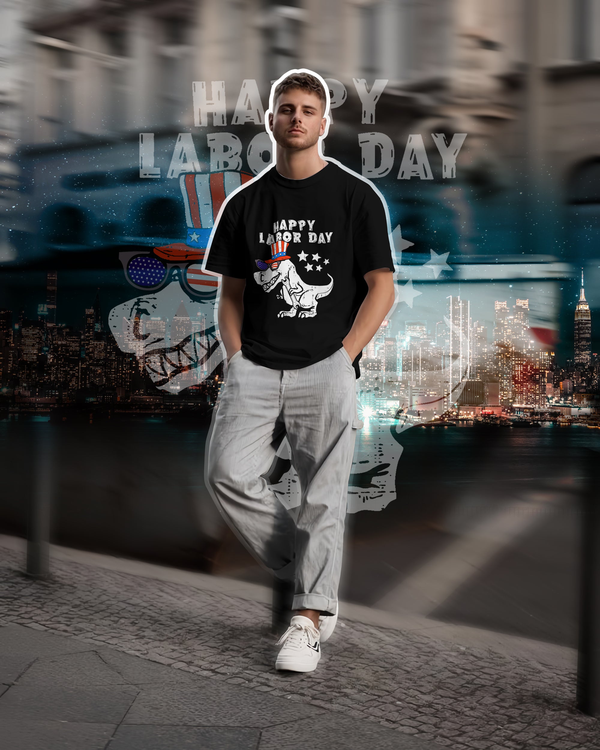 Funny Labour Day T-Rex T-Shirt – 2D Dinosaur Graphic - TH02