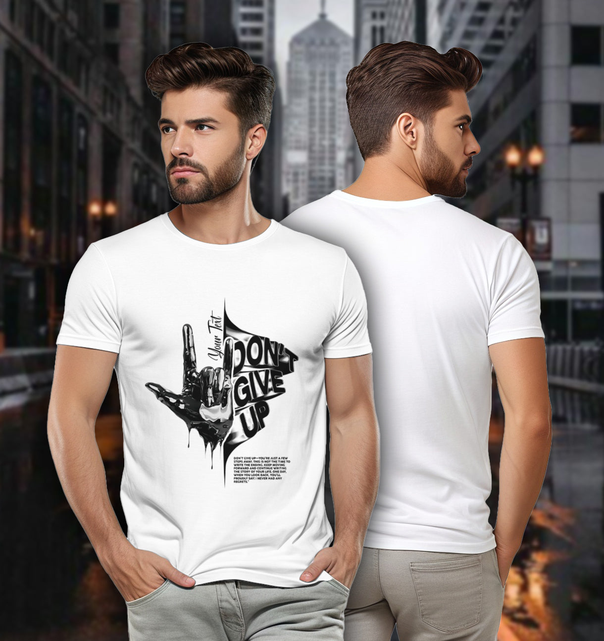 Personalized Motivation Tee – Don’t Give Up Hand Sign 2D T-Shirt - TH02