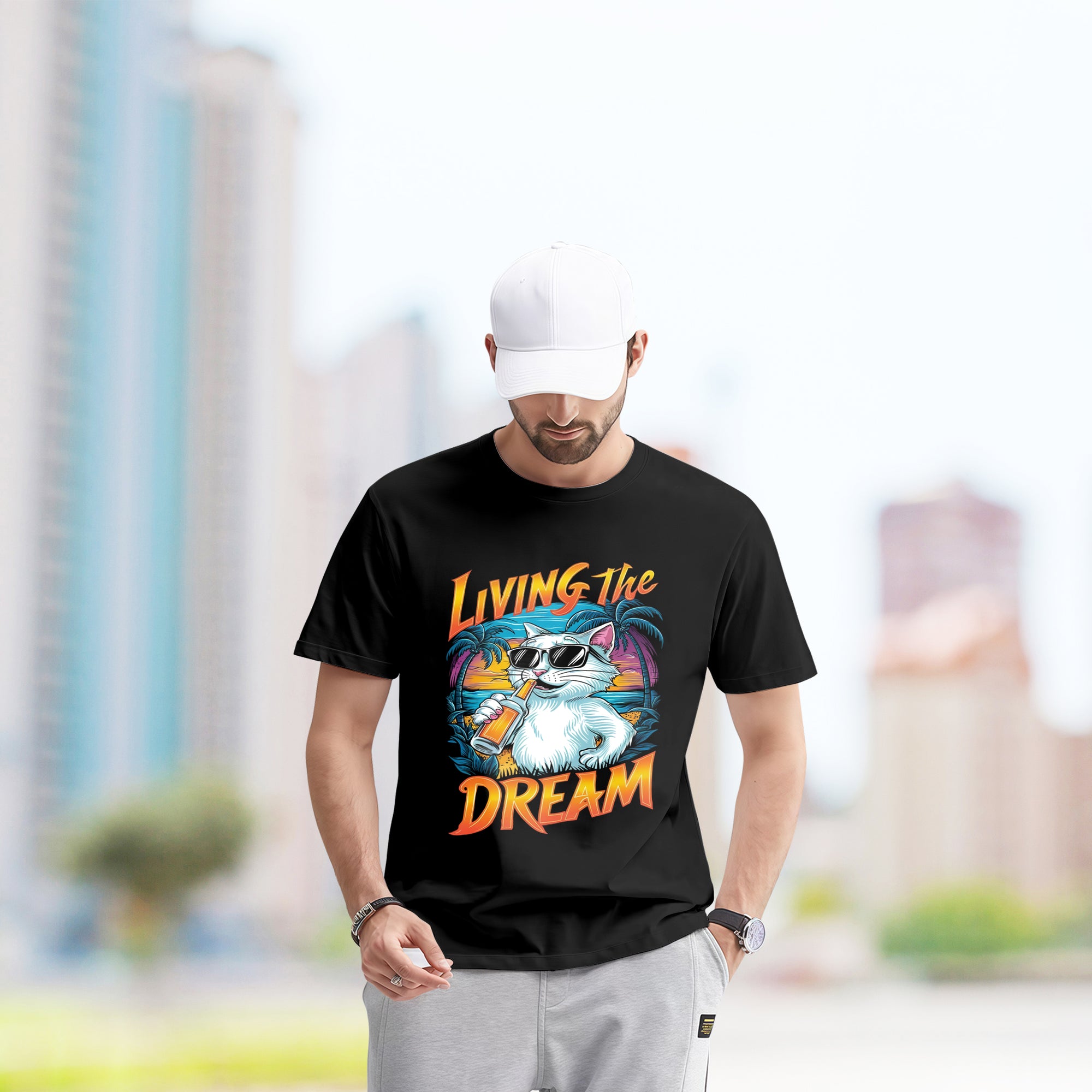 Living The Dream With Cat - 2D T-Shirt For Men/Women - TH02