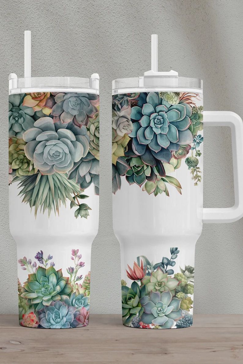 Succulent and Floral Handle With Tumbler – Size 40oz