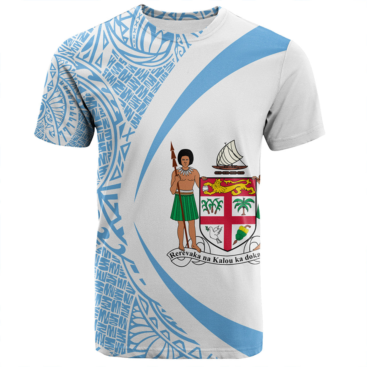 Fiji Coat Of Arm Lauhala Circle White And Blue T-shirt Unisex
