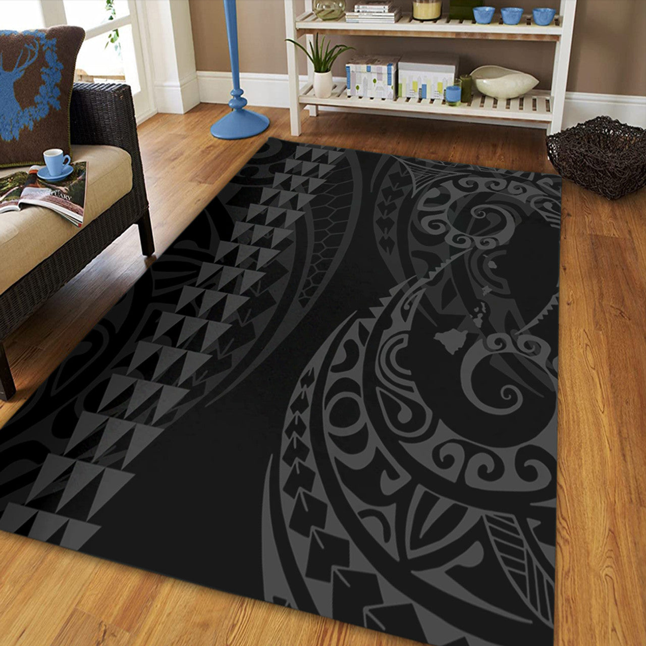 Hawaii Hawaiian Map Kakau Style Area Rug