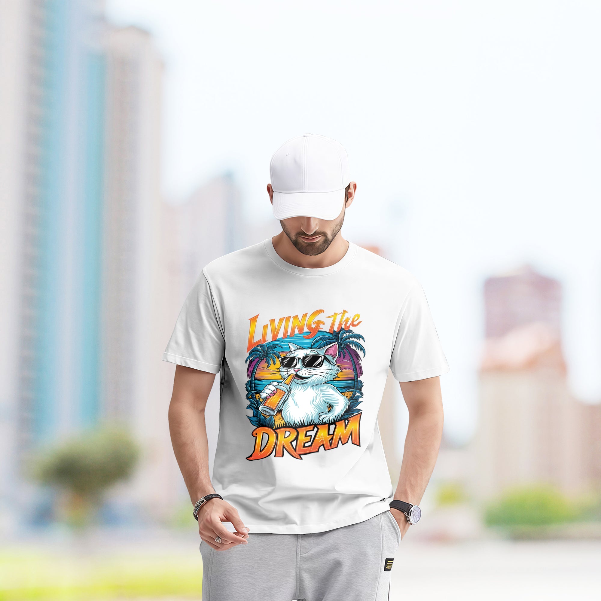 Living The Dream With Cat - 2D T-Shirt For Men/Women - TH02
