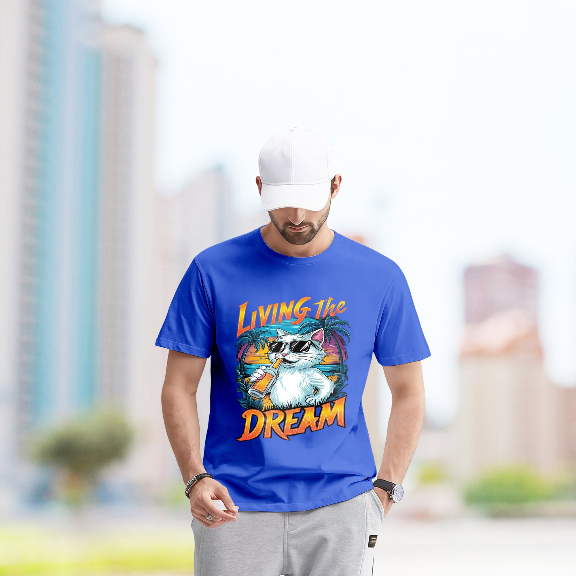 Living The Dream With Cat - 2D T-Shirt For Men/Women - TH02