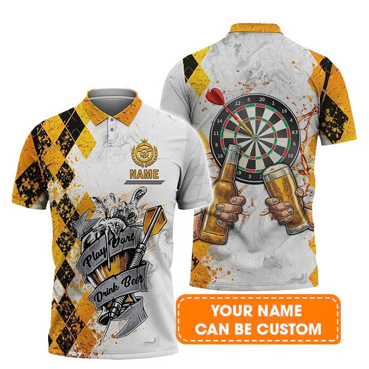 Personalised - Play Dart Drink Beer Argyle Pattern Polo Shirt For Men/Women