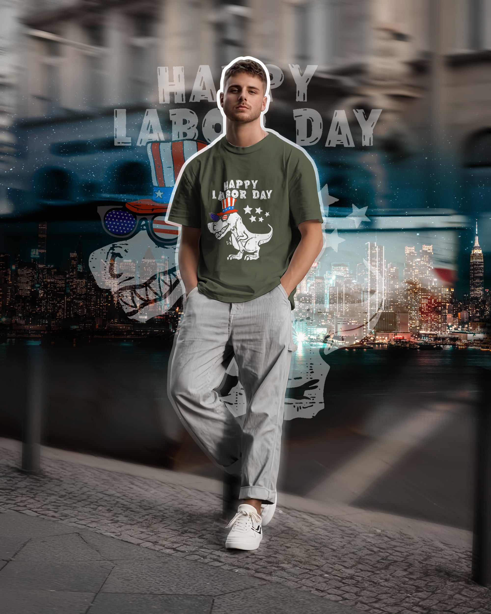 Funny Labour Day T-Rex T-Shirt – 2D Dinosaur Graphic - TH02