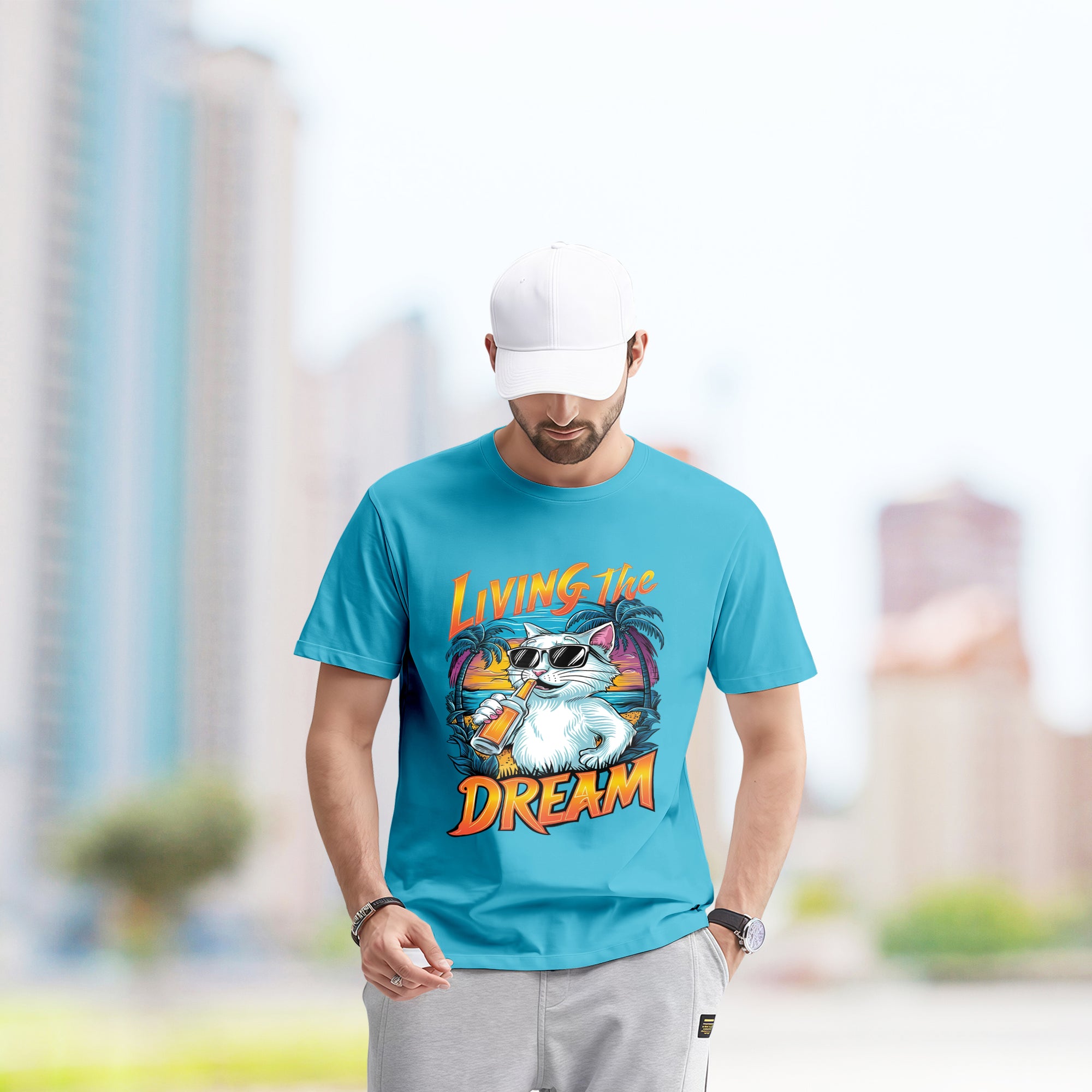 Living The Dream With Cat - 2D T-Shirt For Men/Women - TH02
