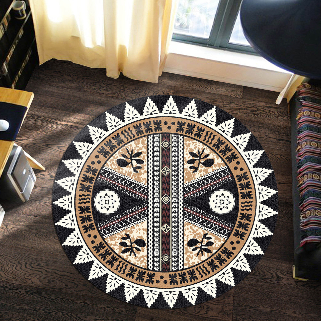 Fiji Pattern Masi Style Round Rug