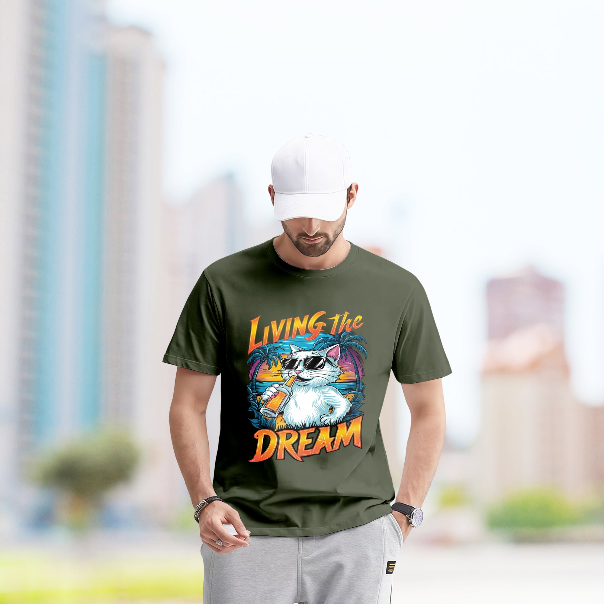 Living The Dream With Cat - 2D T-Shirt For Men/Women - TH02