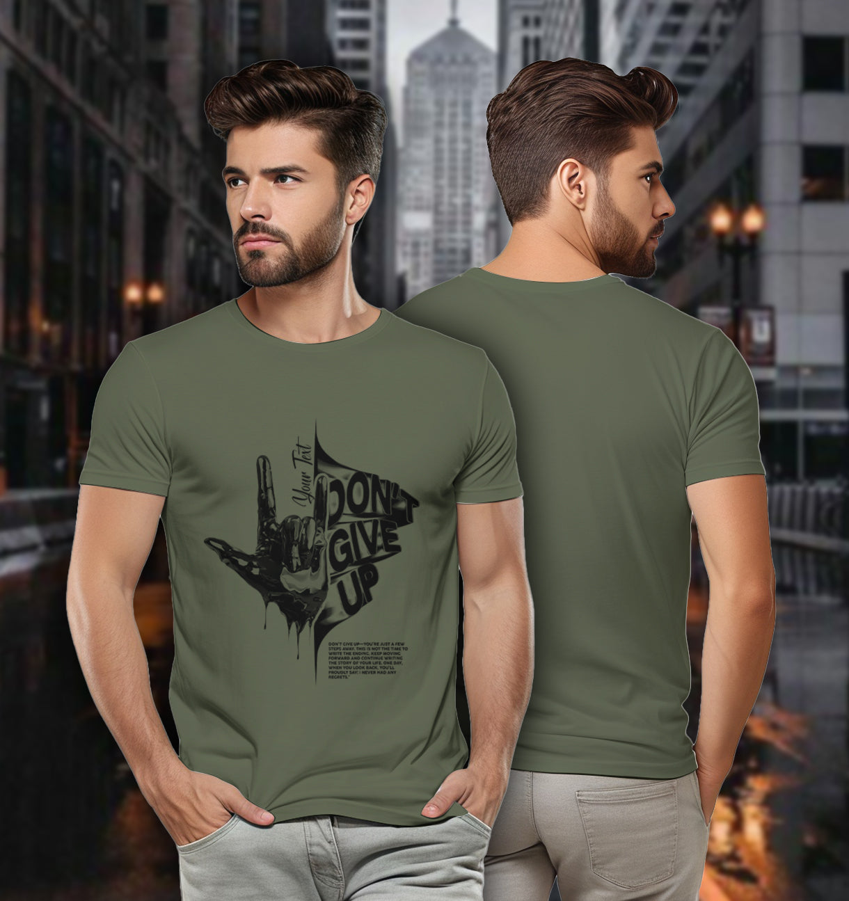 Personalized Motivation Tee – Don’t Give Up Hand Sign 2D T-Shirt - TH02