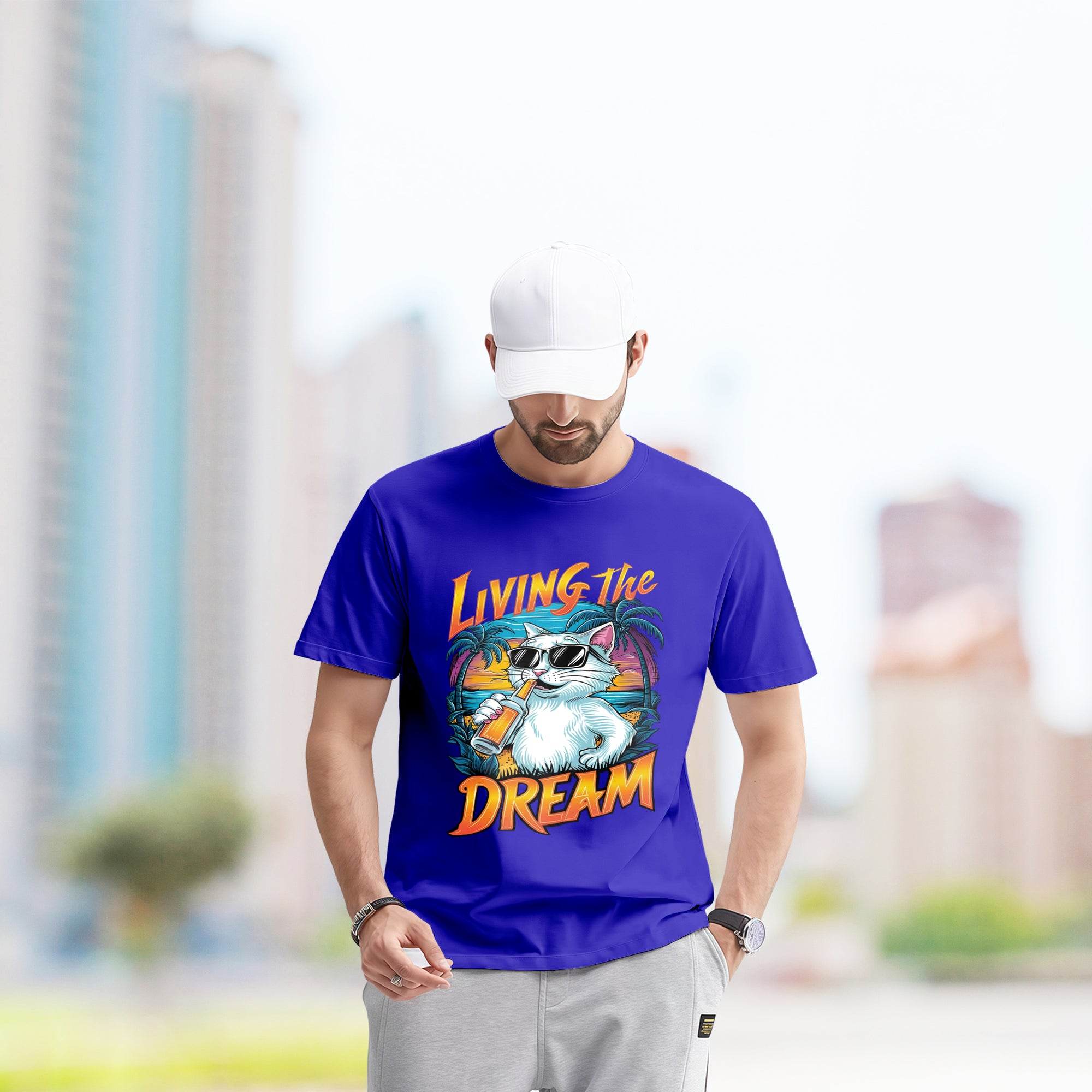Living The Dream With Cat - 2D T-Shirt For Men/Women - TH02