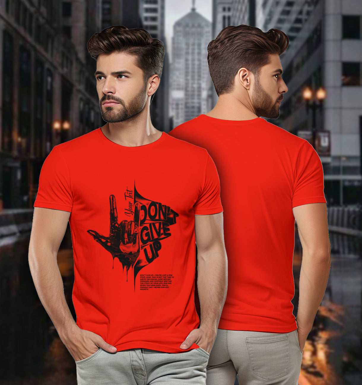 Personalized Motivation Tee – Don’t Give Up Hand Sign 2D T-Shirt - TH02