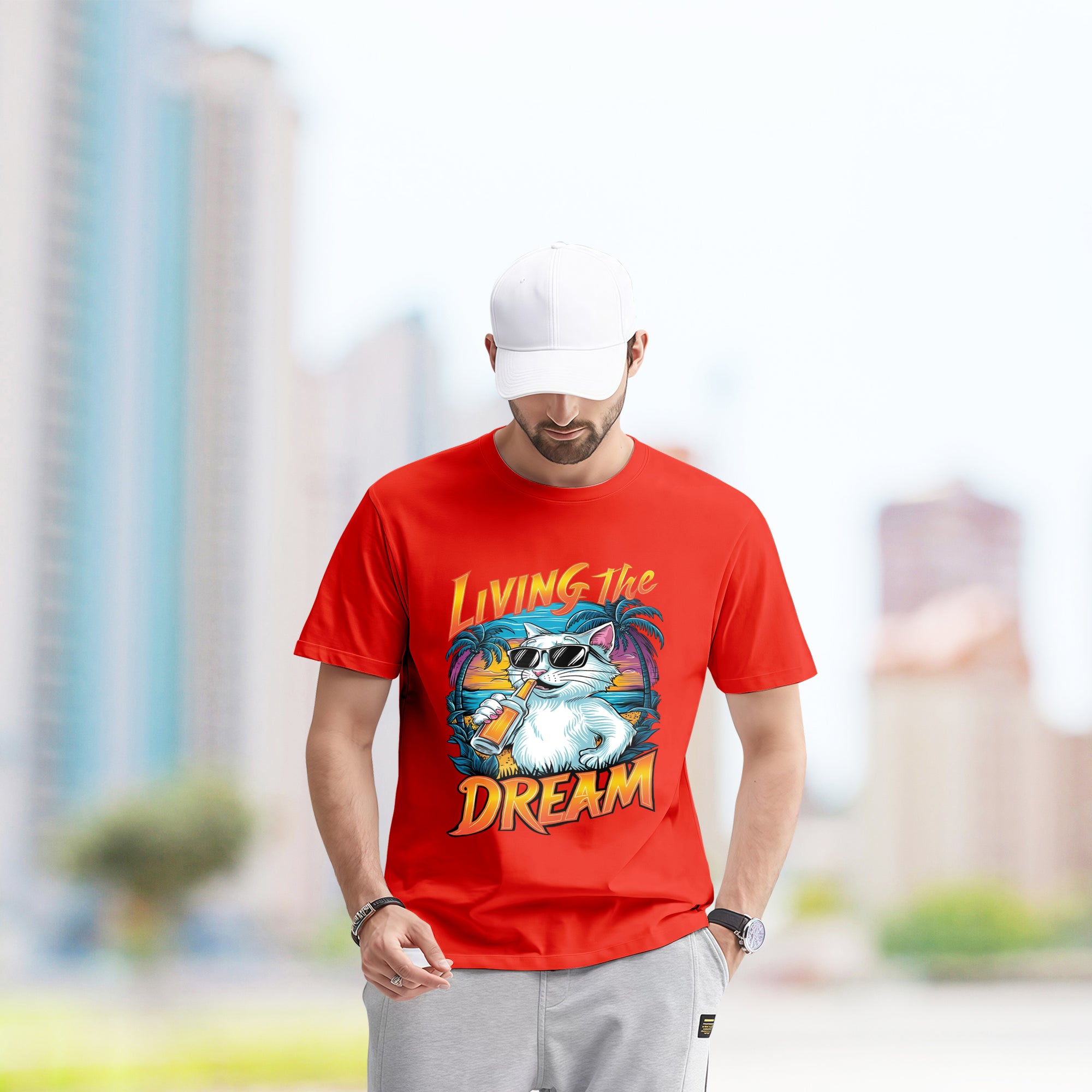 Living The Dream With Cat - 2D T-Shirt For Men/Women - TH02