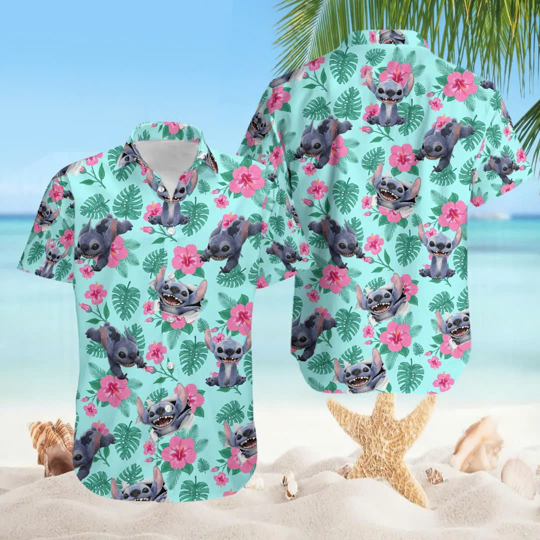 Stitch Floral Hawaiian Shirt For Men/Women