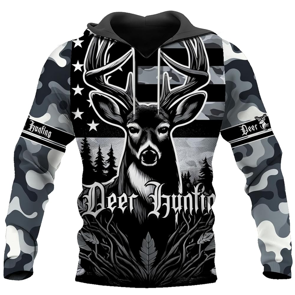 Patriotic American Flag Deer Hunting Hoodie Unisex