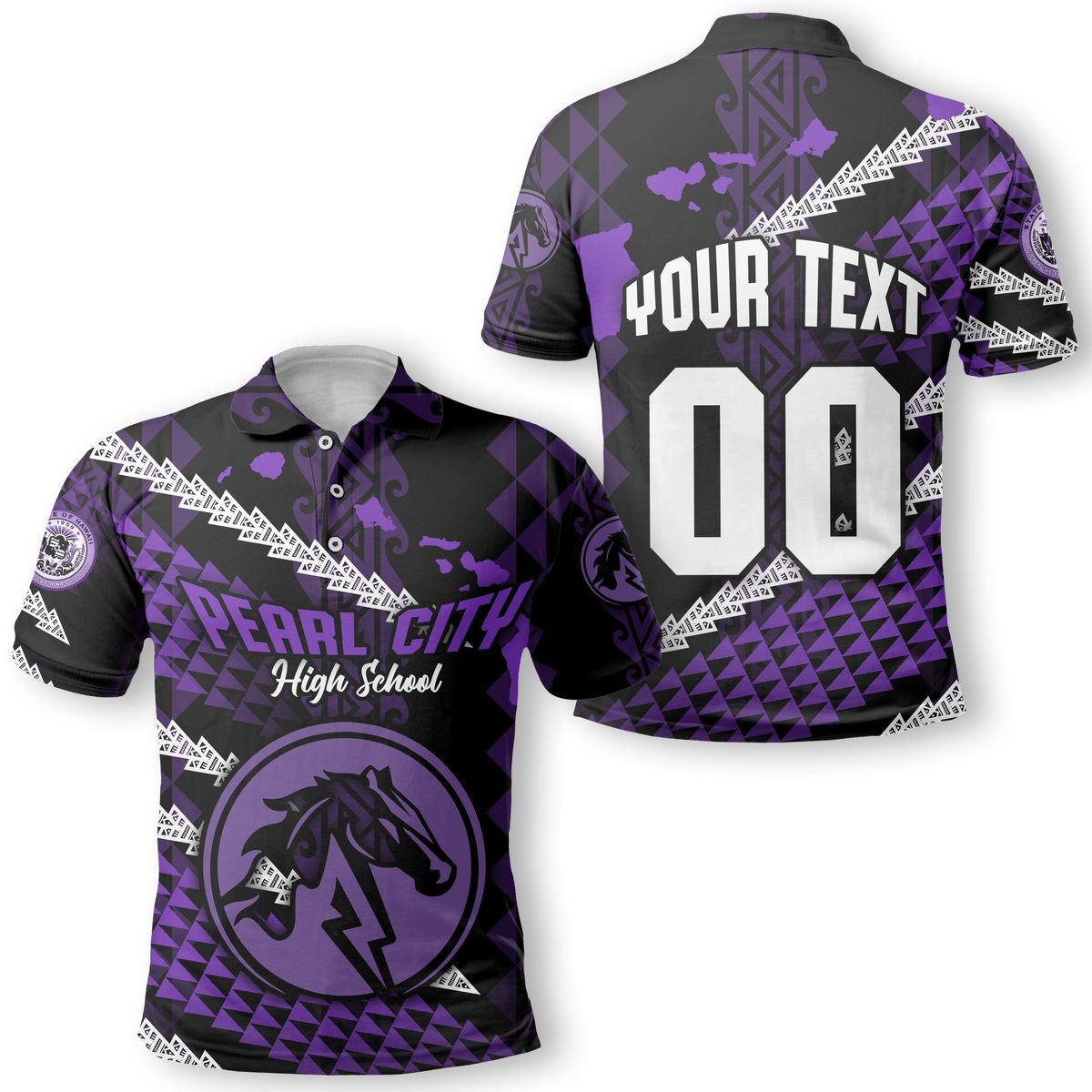 Personalised - Hawaii Pearl City High School Map Style Polo Shirt Unisex