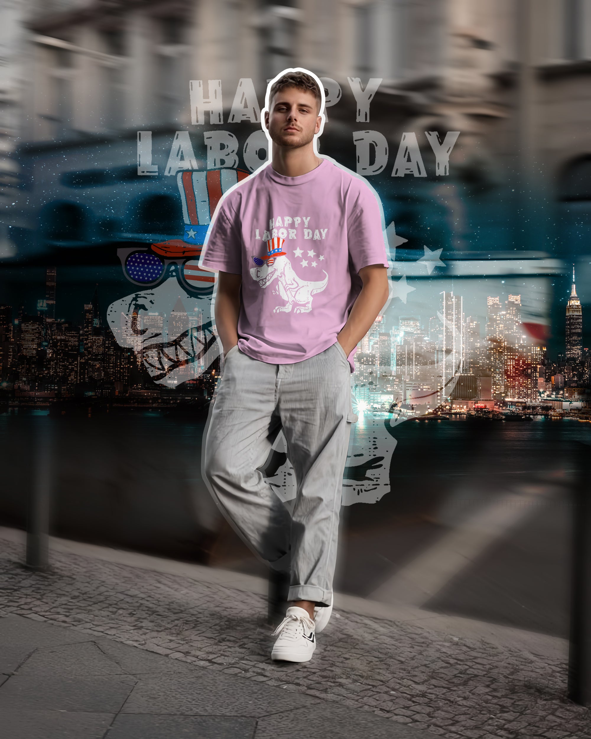 Funny Labour Day T-Rex T-Shirt – 2D Dinosaur Graphic - TH02
